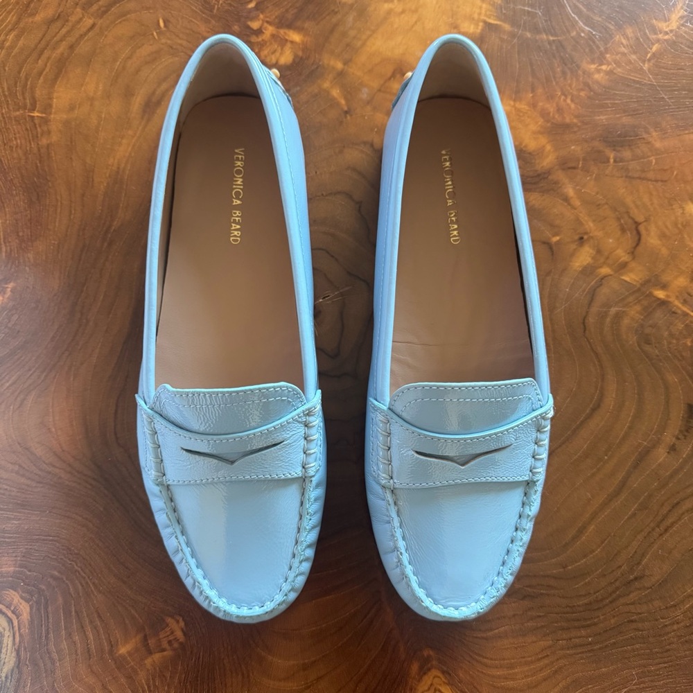 Veronica Beard Light Blue Leather Penny Loafers